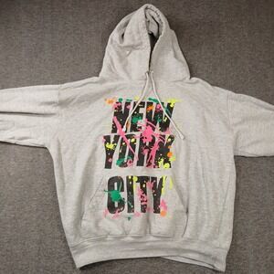 Life Authentic Apparel Hoodie Mens XL Gray New York City Neon Paint Splatter